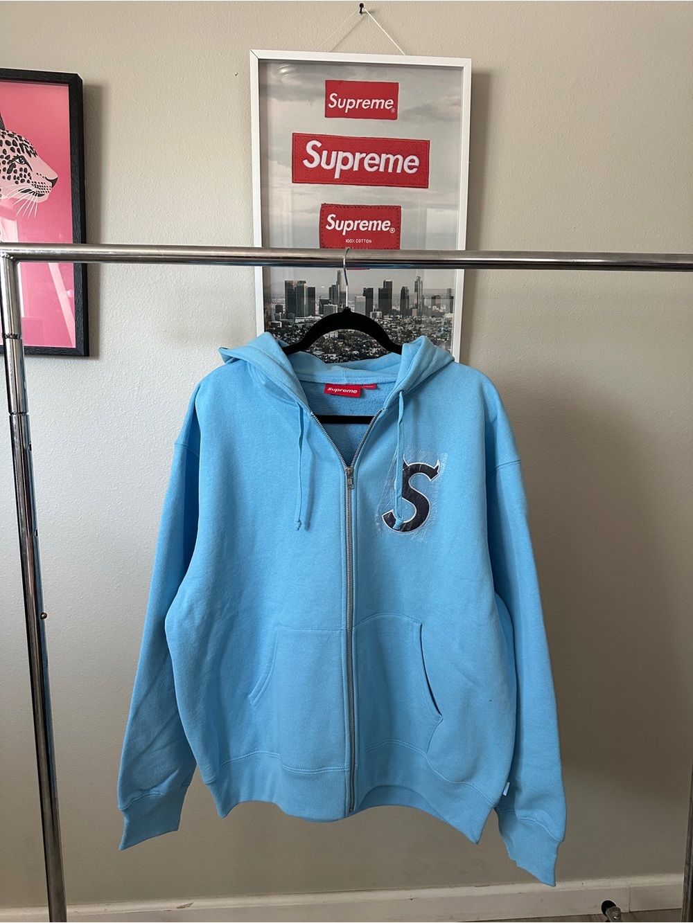 Supreme Kids Sky Blue Zip Hoodie with 'S' Patch
